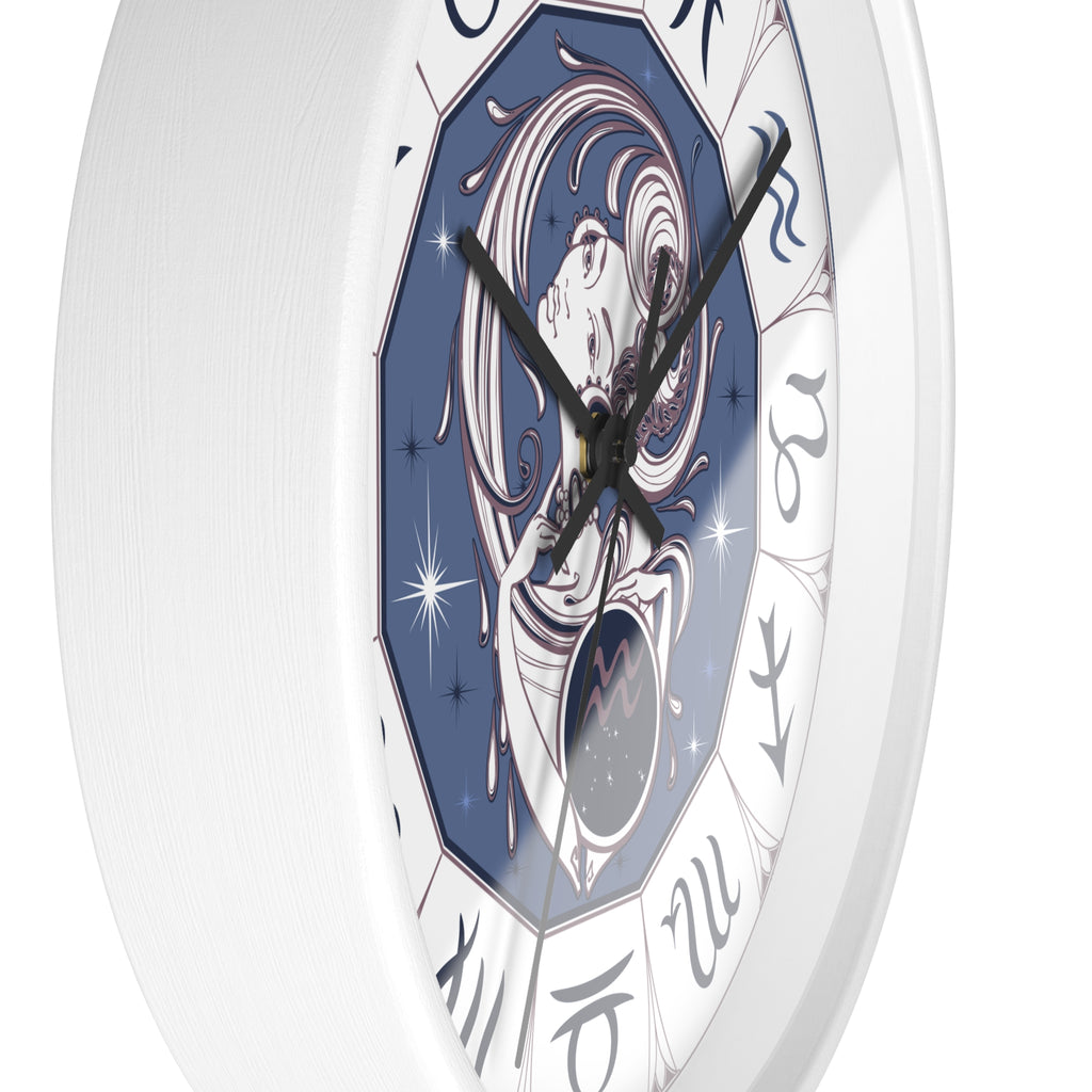 Aquarius Zodiac Illustration Wall Clock | Astrology Symbols, Celestial Art