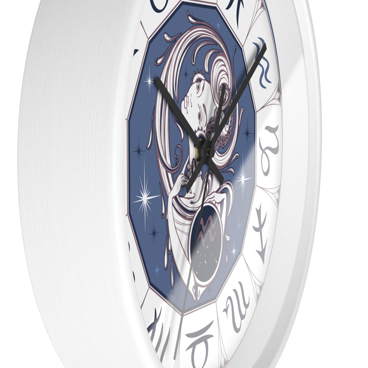 Aquarius Zodiac Illustration Wall Clock | Astrology Symbols, Celestial Art