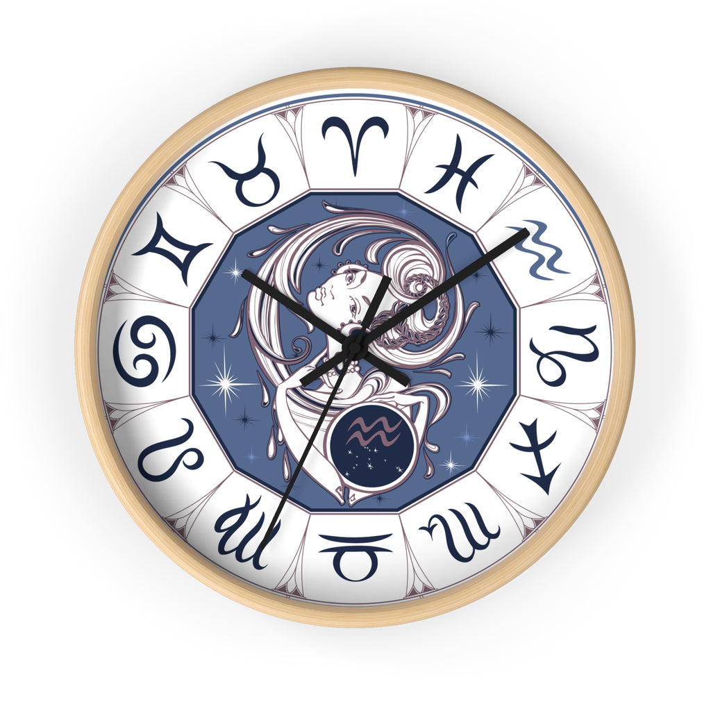 Aquarius Zodiac Illustration Wall Clock | Astrology Symbols, Celestial Art