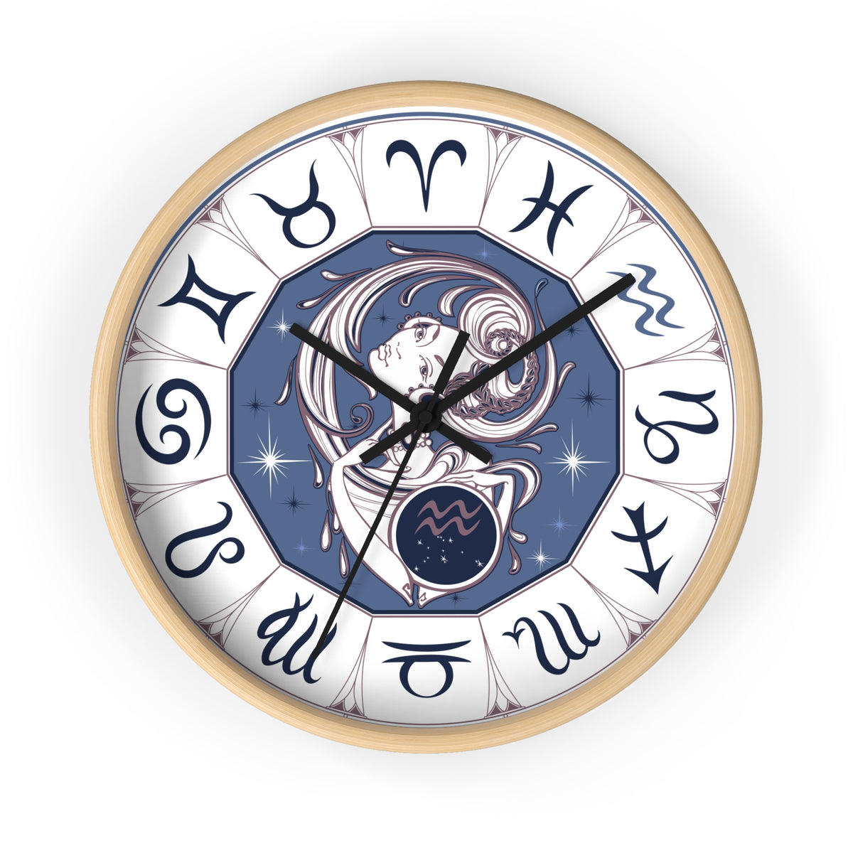 Aquarius Zodiac Illustration Wall Clock | Astrology Symbols, Celestial Art