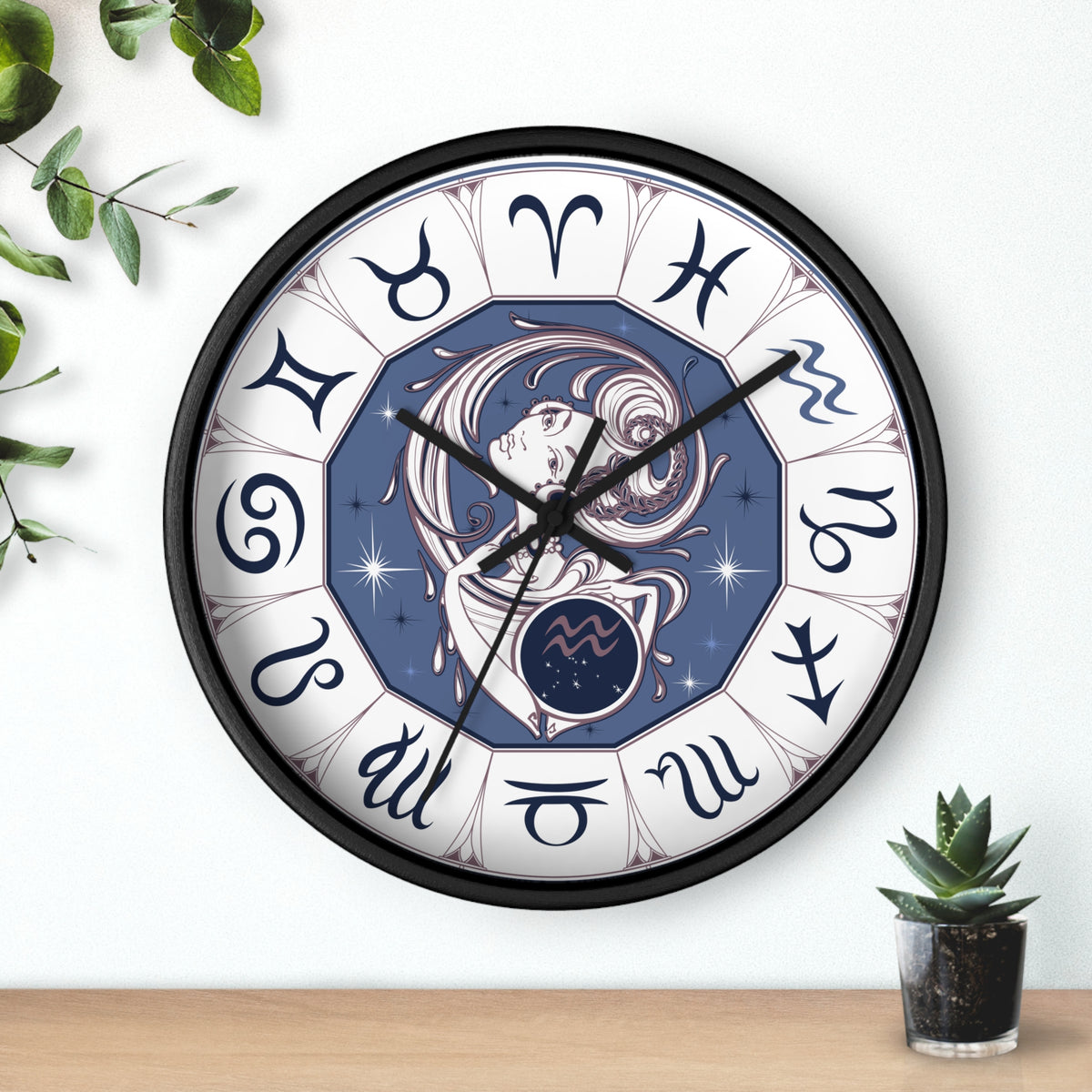 Aquarius Zodiac Illustration Wall Clock | Astrology Symbols, Celestial Art