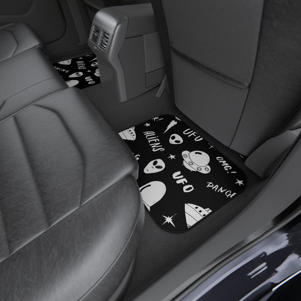 Alien UFO Car Floor Mats – Black & White 4-Piece Set