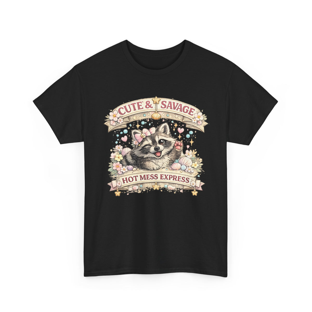 “Cute & Savage” T-Shirt – Funny Raccoon Hot Mess Express Graphic Tee