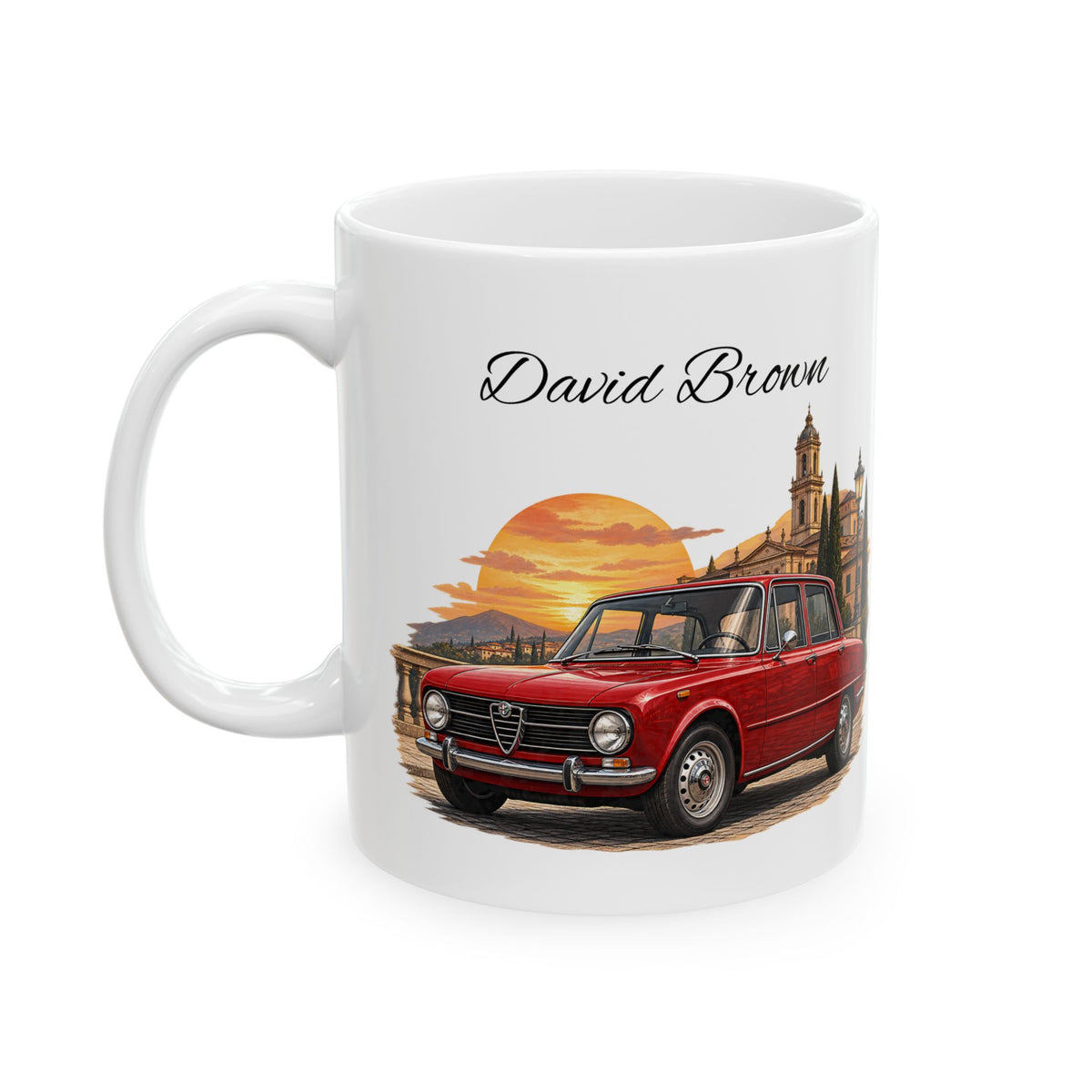 Personalized Name Vintage Italian Car Mug – Classic Red Car Gift