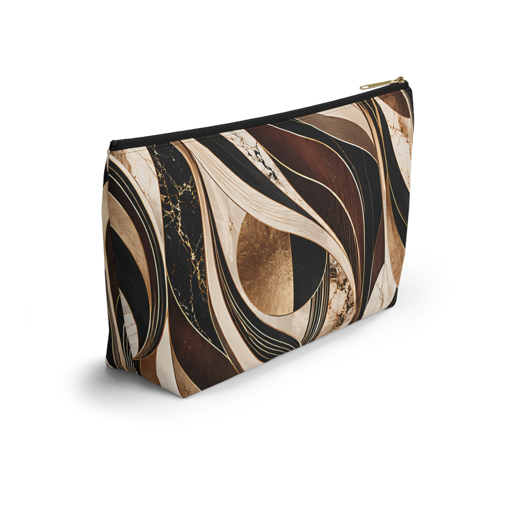 Modern Marble Pouch – Black, Gold & Neutral Abstract Print