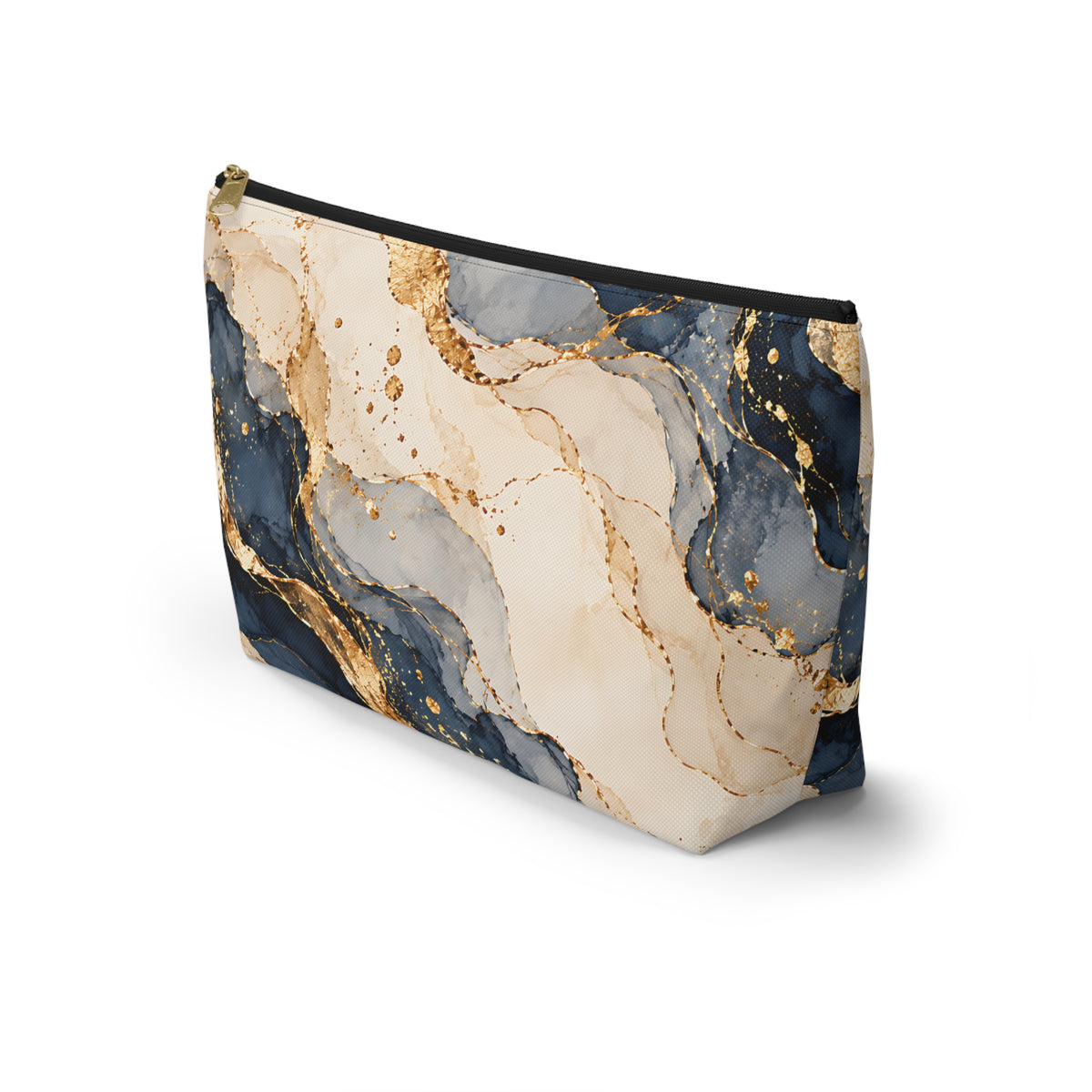 Blue & Gold Marble Pouch – Elegant Abstract Print