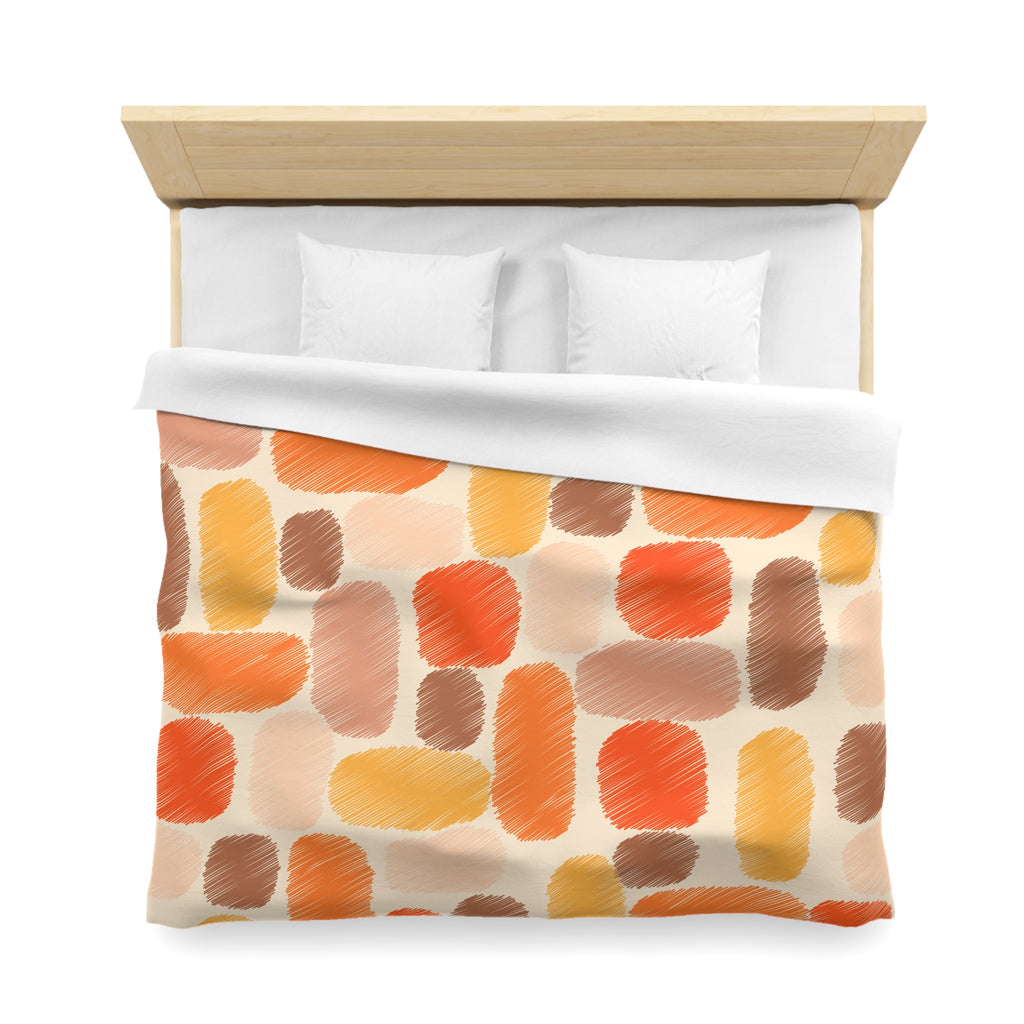 Abstract Brushstroke Squares Microfiber Duvet Cover | Autumn Ochre Terracotta Pattern