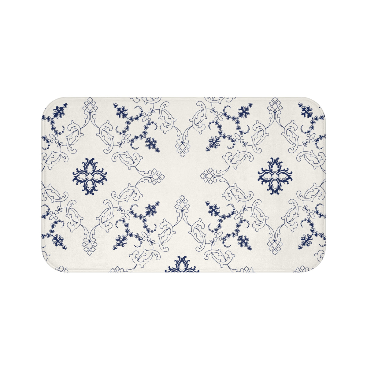 Blue Mediterranean Tile Bath Mat – Elegant Ornamental Bathroom Decor