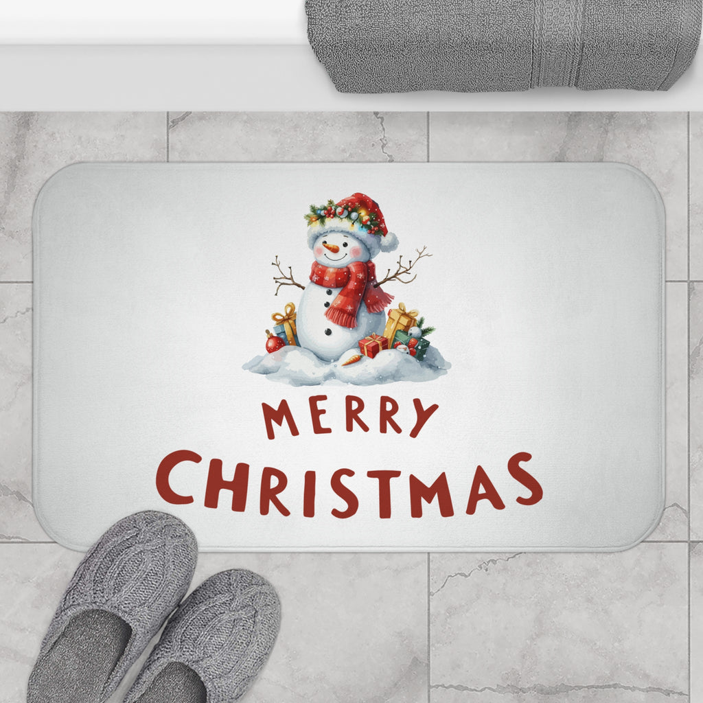 Merry Christmas Snowman Bath Mat – Holiday Bathroom Decor