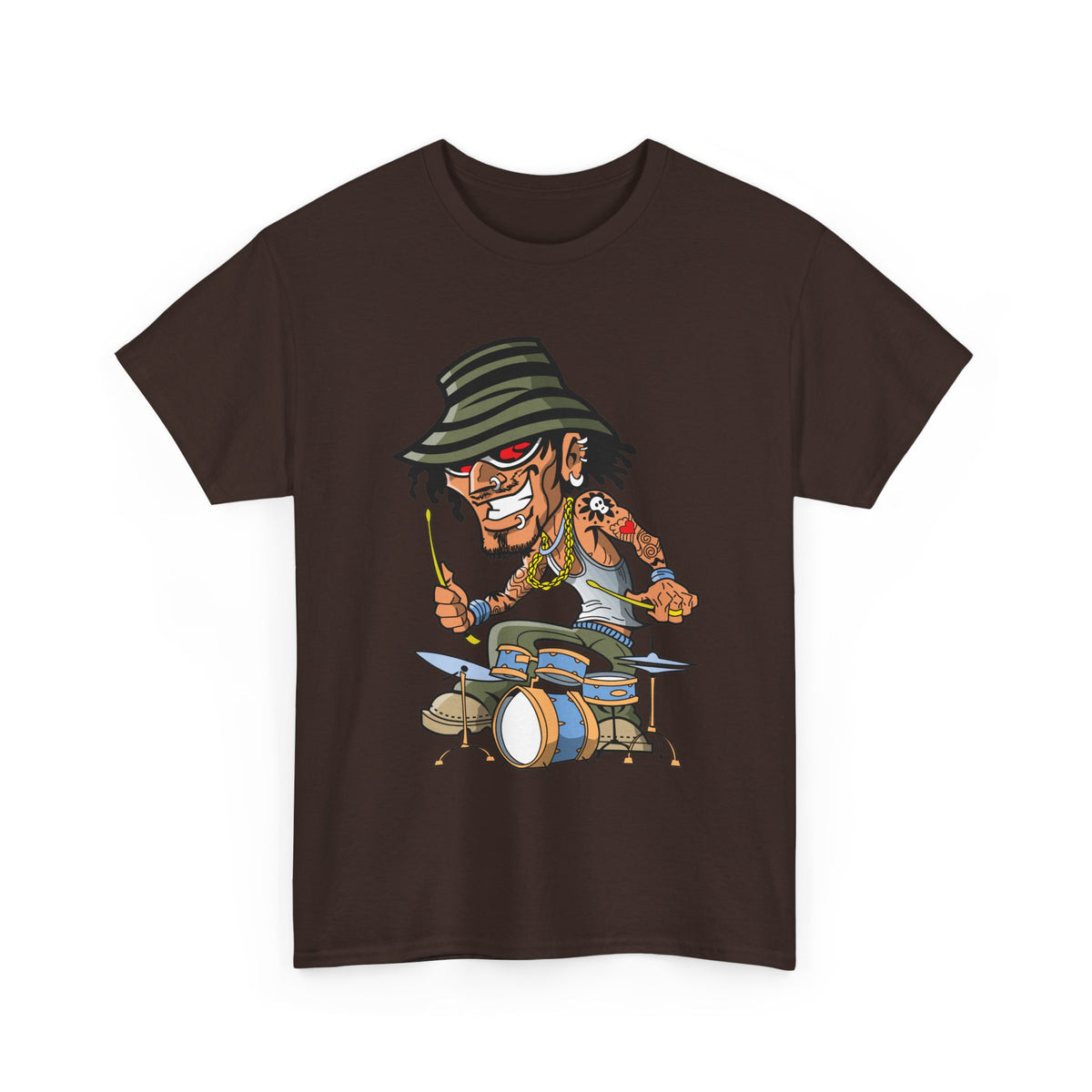 Drummer T-Shirt – Funny Cartoon Rock & Music Graphic Tee