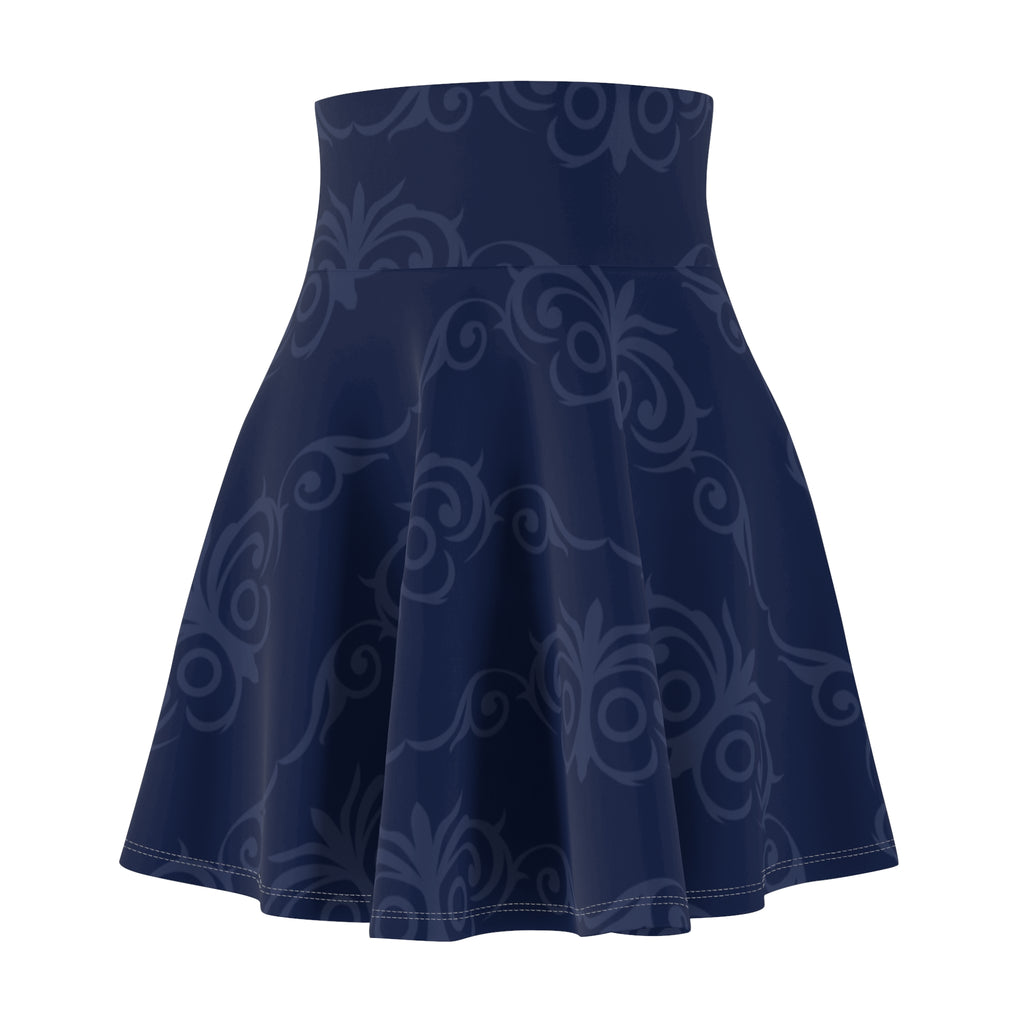 Navy Blue Ornamental Skater Skirt – Elegant Pattern