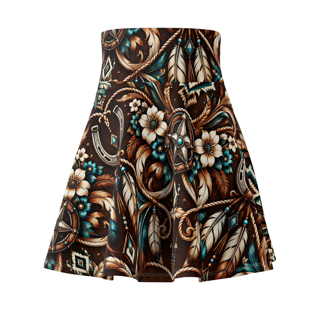 Western Cowgirl Skater Skirt – Horseshoe & Floral Pattern