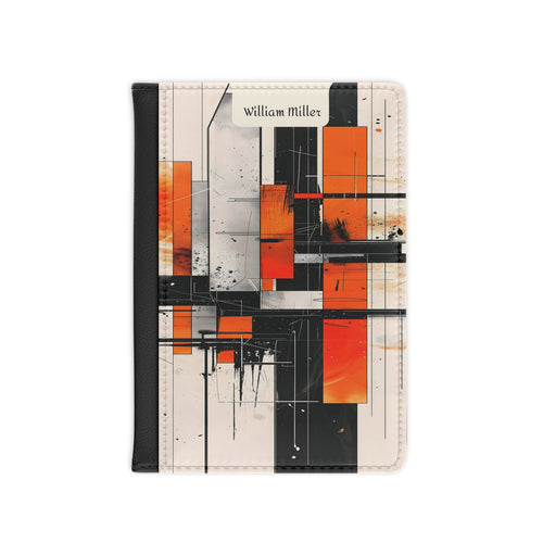 Abstract Orange Geometric Passport Cover — Personalized Name Travel Wallet