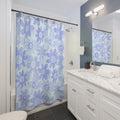Blue Floral Shower Curtain | Retro Daisy Bathroom Decor | Soft Pastel Modern Bath Curtain