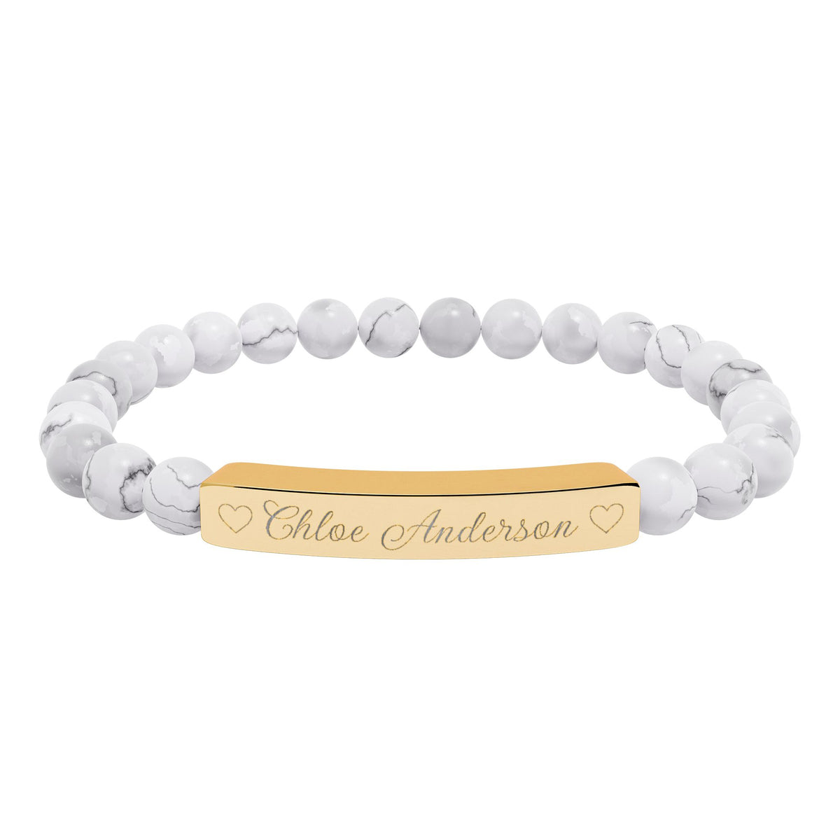 Personalized Natural Stone Bracelet – Custom Name & Hearts