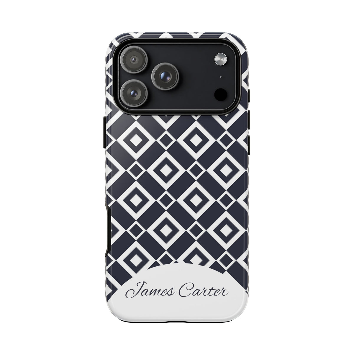 Personalized Geometric Phone Case with Name – Black & White Tough Case