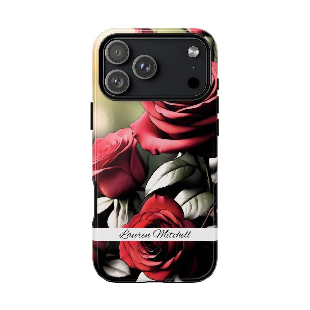 Personalized Red Rose Phone Case with Name – Floral Tough Case