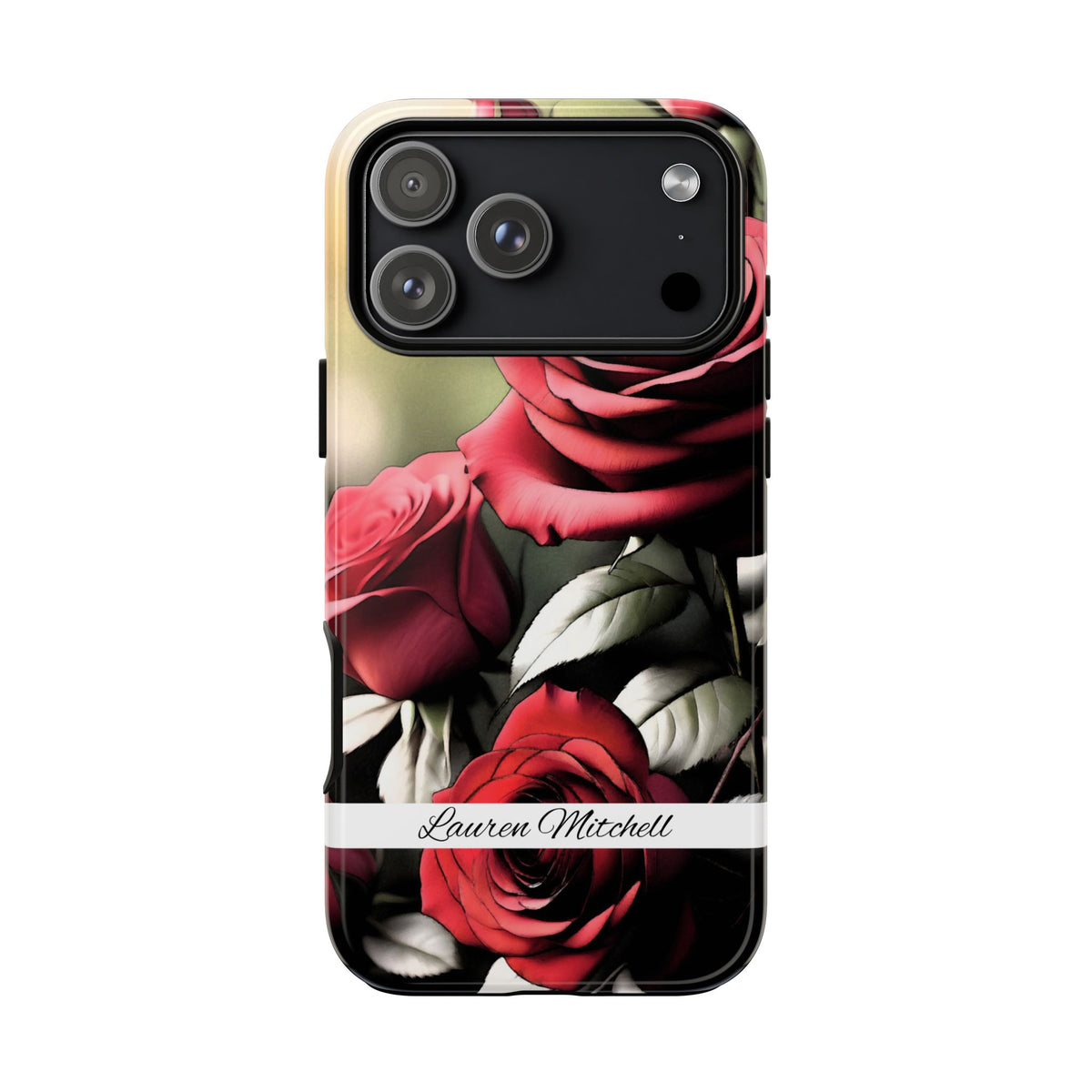 Personalized Red Rose Phone Case with Name – Floral Tough Case