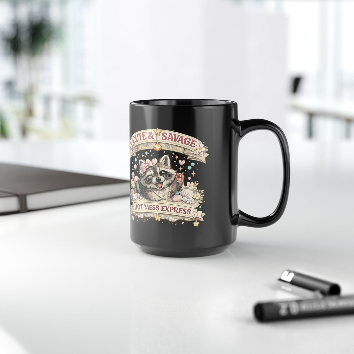 Cute and Savage Hot Mess Express Mug Funny Raccoon Coffee Cup Gift for Her