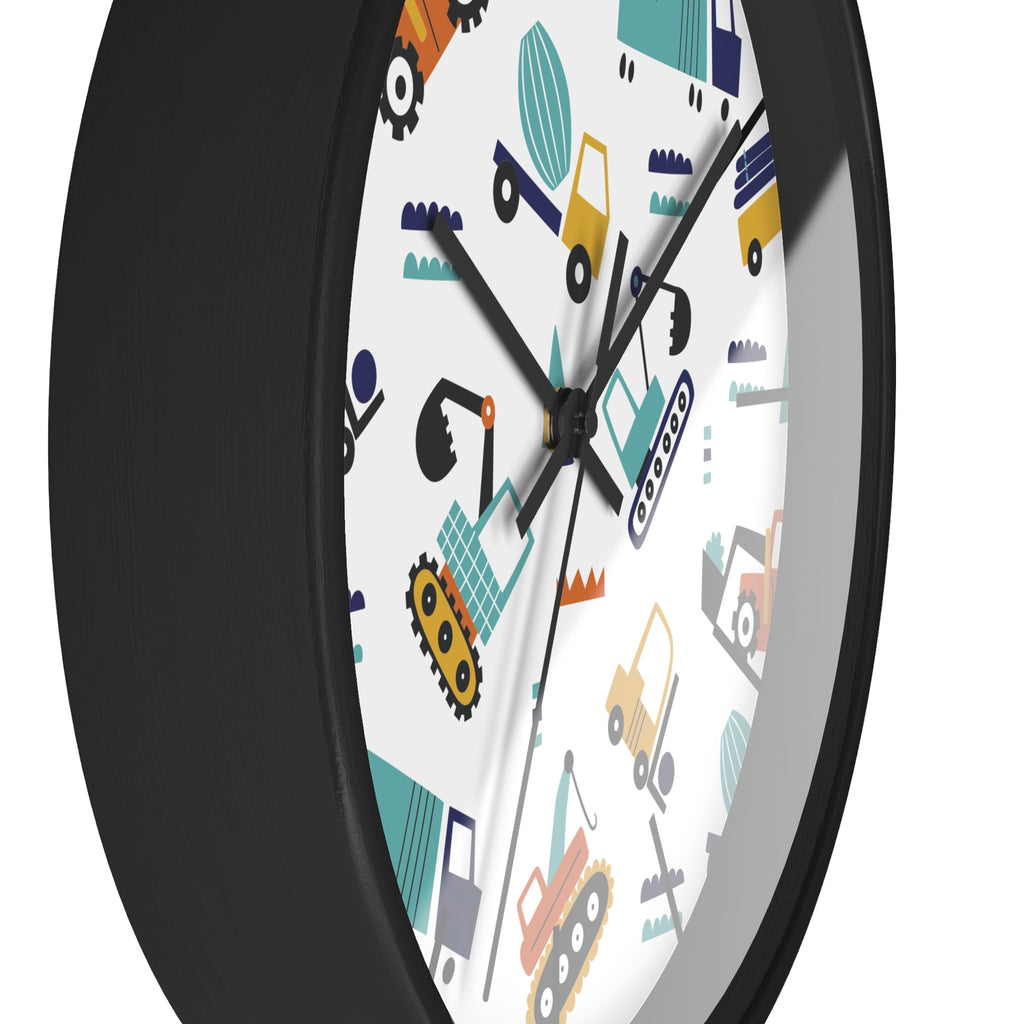 Construction Vehicles Wall Clock | Kids Diggers Excavator Pattern