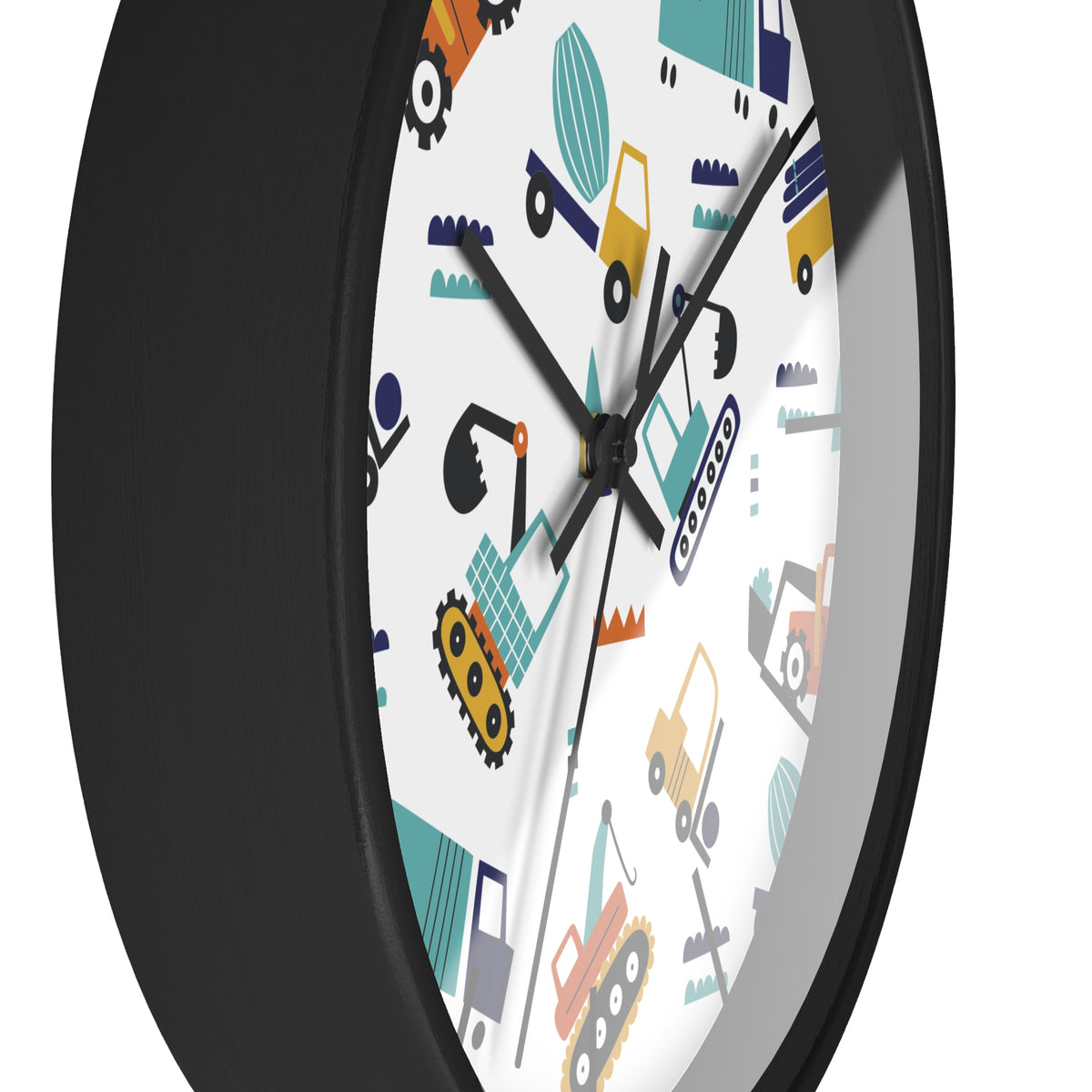 Construction Vehicles Wall Clock | Kids Diggers Excavator Pattern