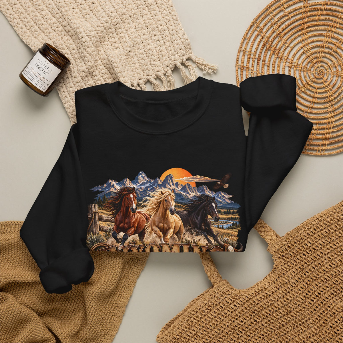 Wyoming Horses Sweatshirt – Vintage Western Design
