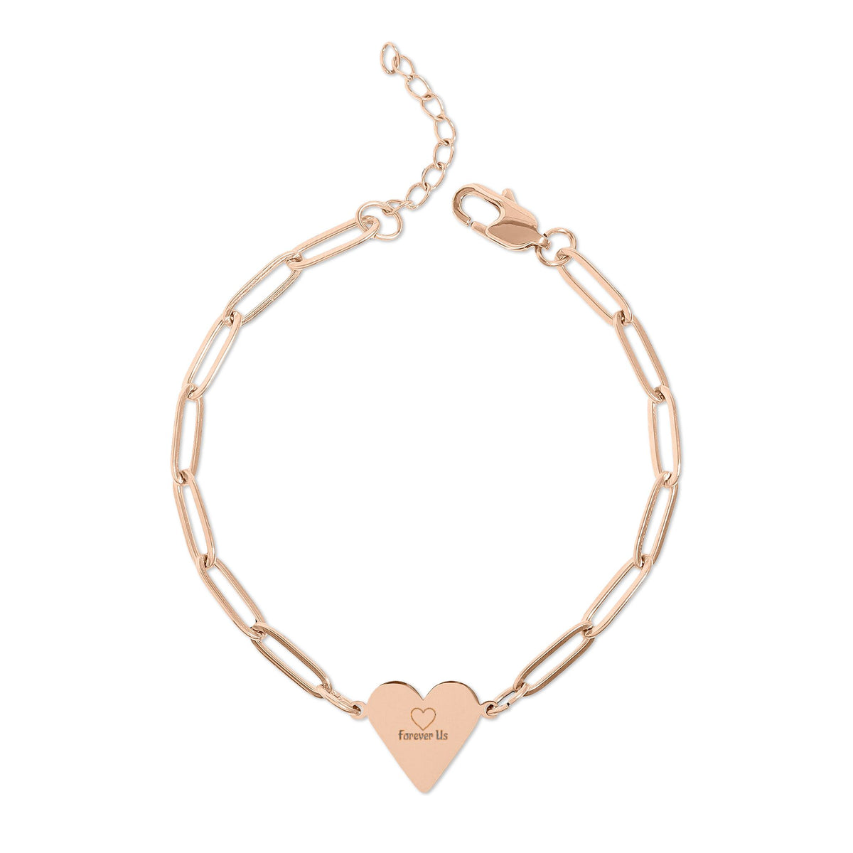 Forever Us Heart Bracelet – Engraved Paperclip Chain