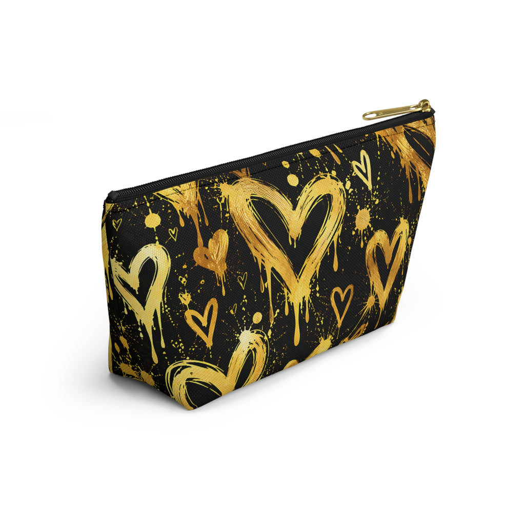 Gold Graffiti Hearts Pouch – Black & Gold Street Art Print