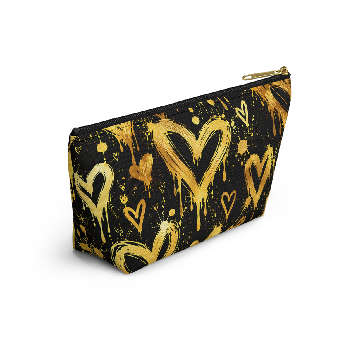 Gold Graffiti Hearts Pouch – Black & Gold Street Art Print