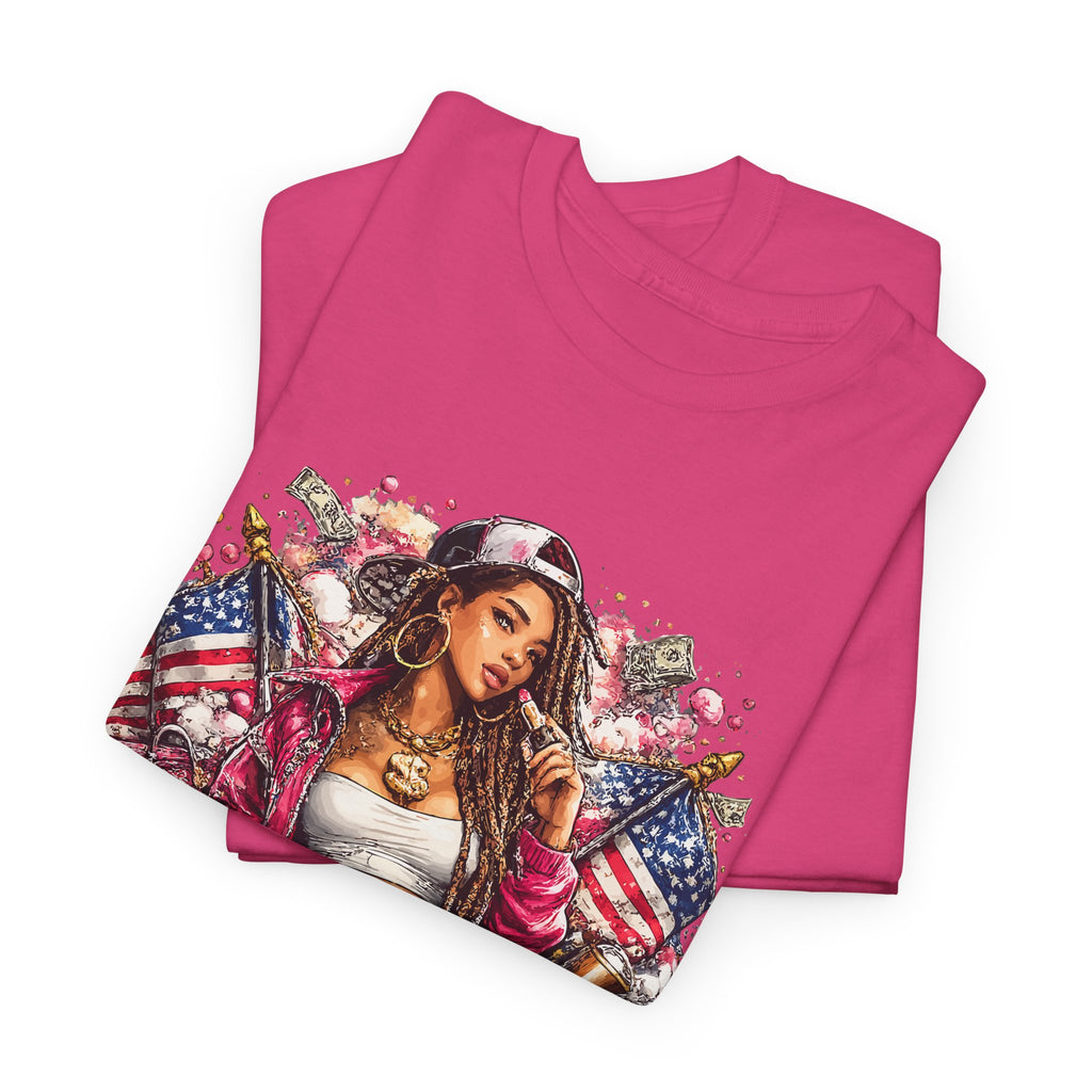 Streetwear Queen T-Shirt – Chicana Tattoo & American Flag Graphic Tee
