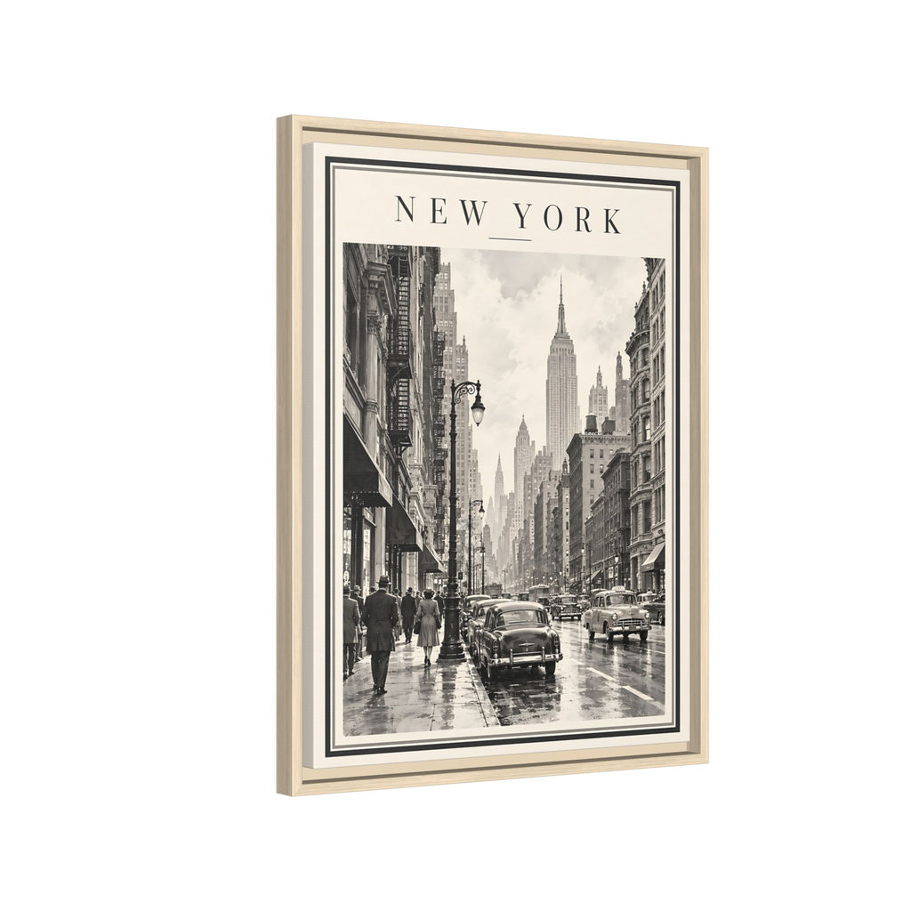 Vintage New York City Framed Canvas – Black & White Street Art