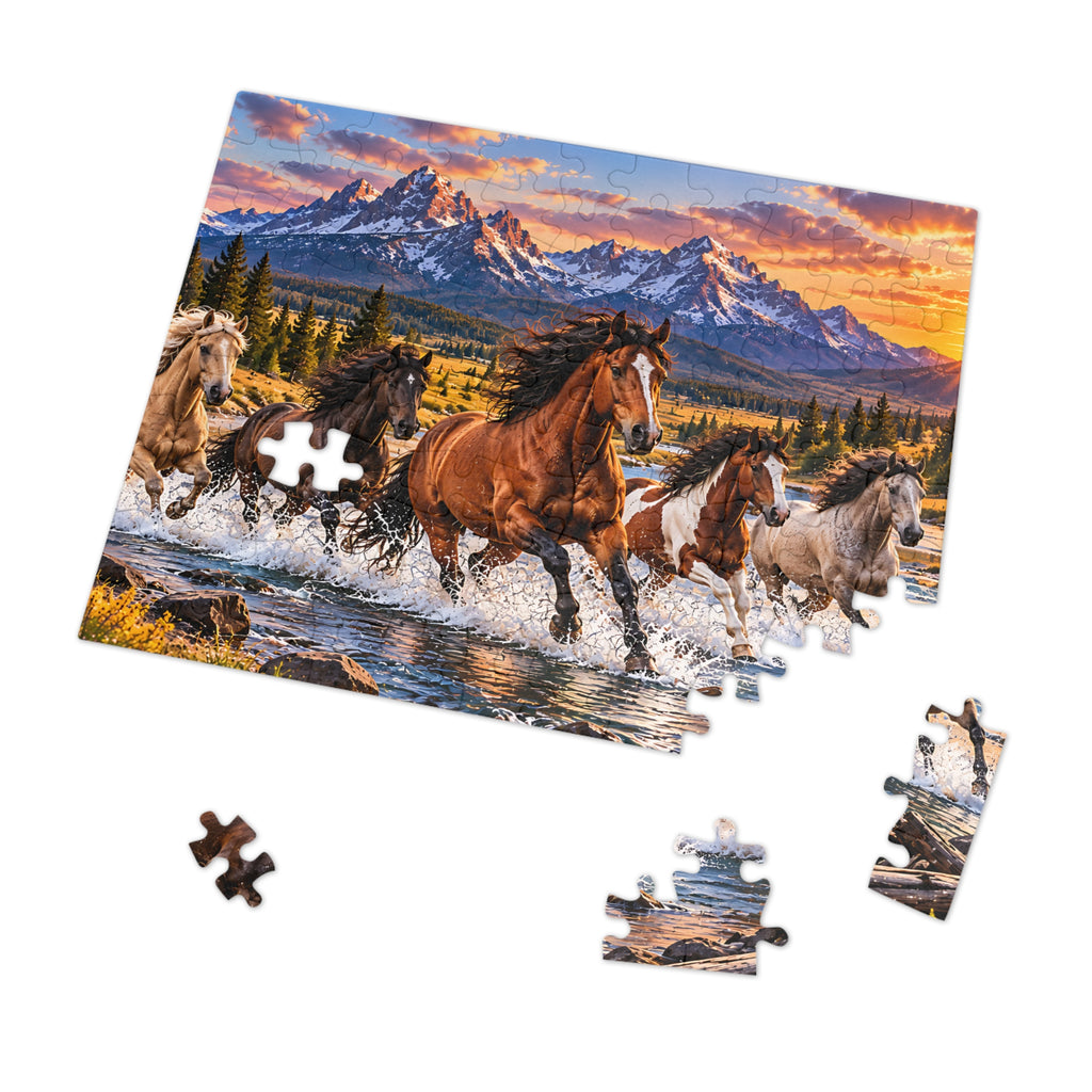 Wild Horses Puzzle – Mountain Landscape & Running Horses