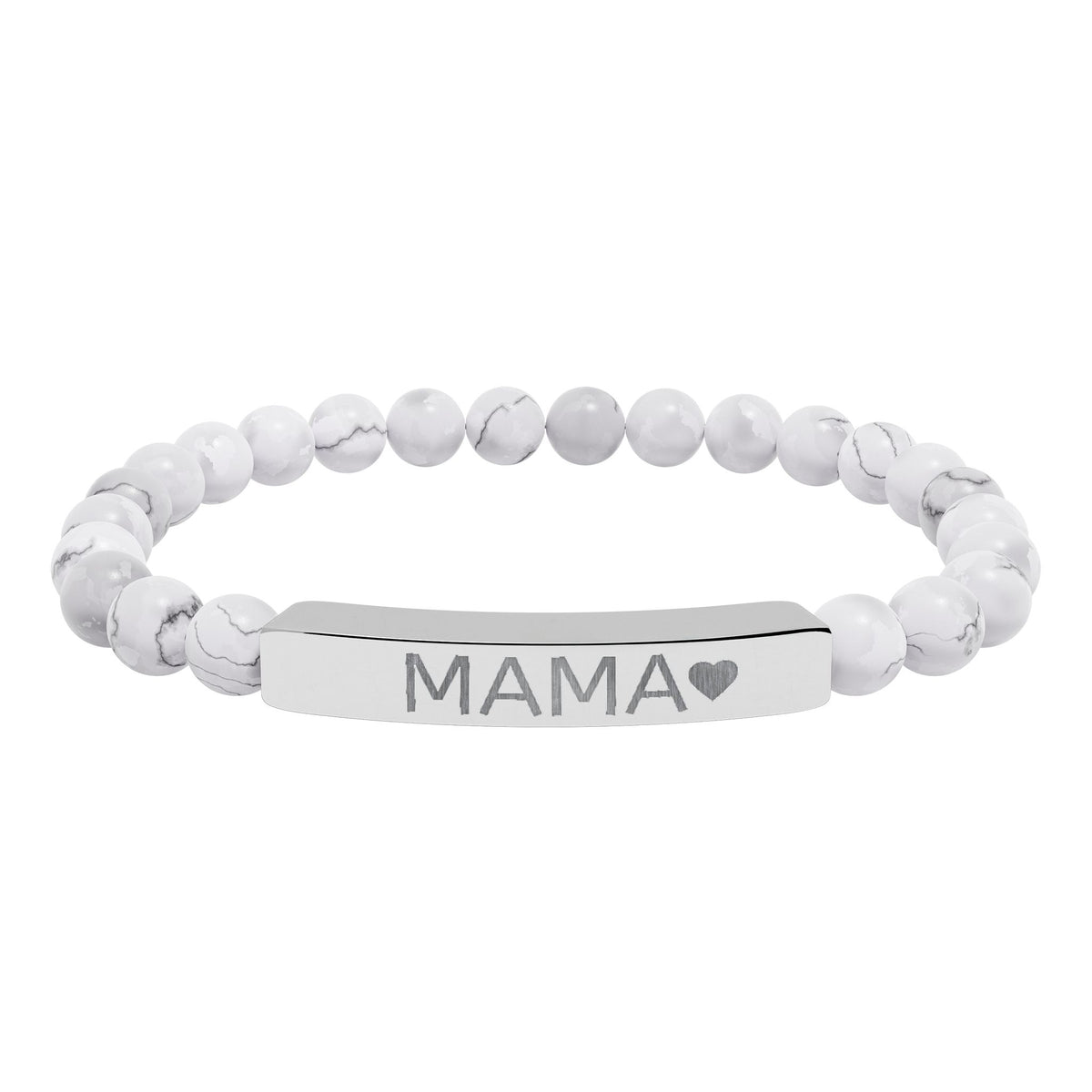Mama Heart Natural Stone Bracelet – Engraved Beaded Jewelry