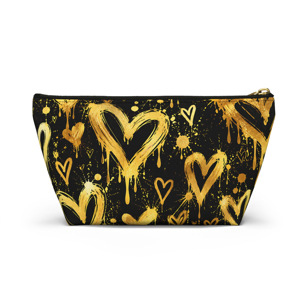 Gold Graffiti Hearts Pouch – Black & Gold Street Art Print