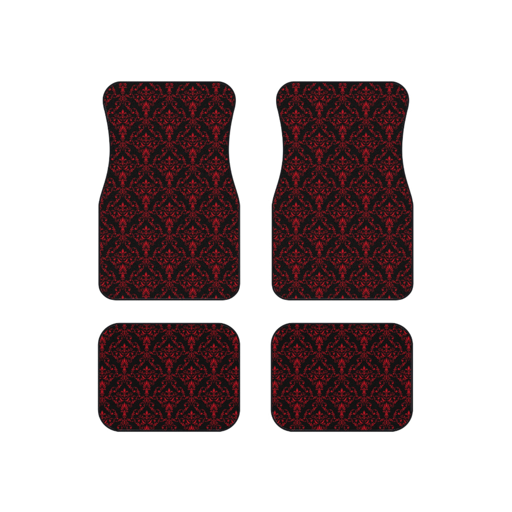 Red & Black Damask Car Floor Mats – 4-Piece Set