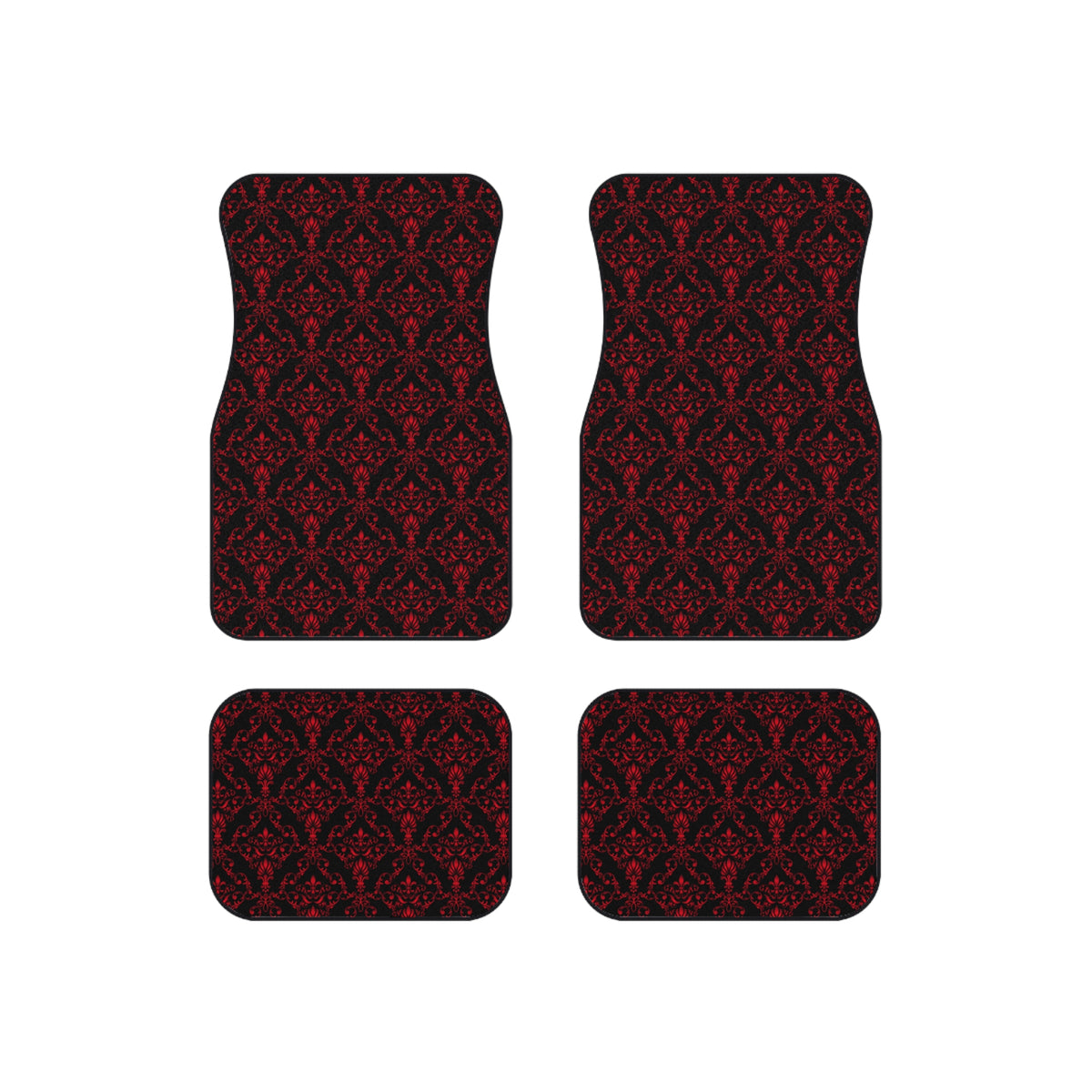 Red & Black Damask Car Floor Mats – 4-Piece Set