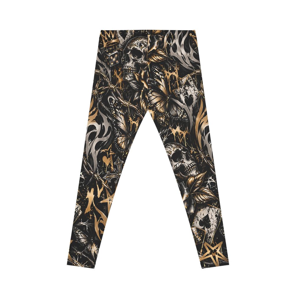 Gothic Skull Leggings – Black & Gold Tattoo Print