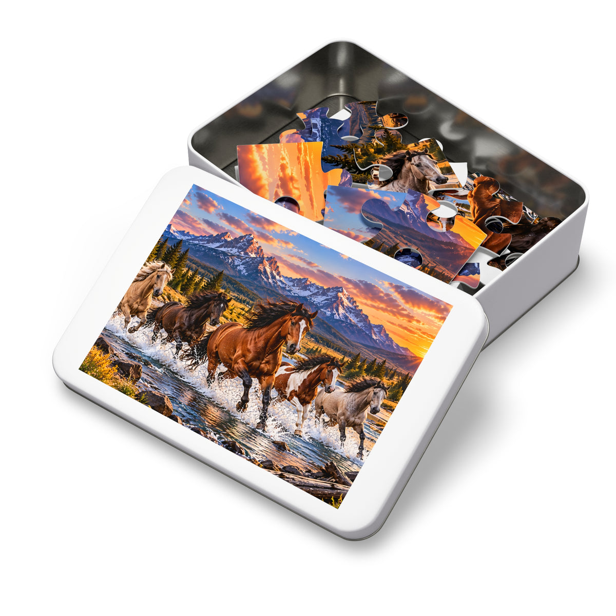 Wild Horses Puzzle – Mountain Landscape & Running Horses