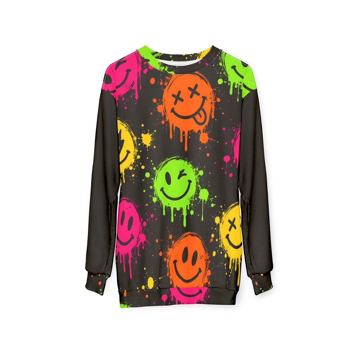 Neon Graffiti Smiley Unisex Sweatshirt – Streetwear Print