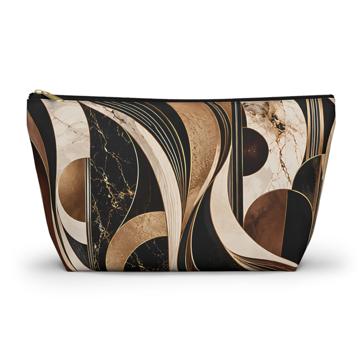Modern Marble Pouch – Black, Gold & Neutral Abstract Print