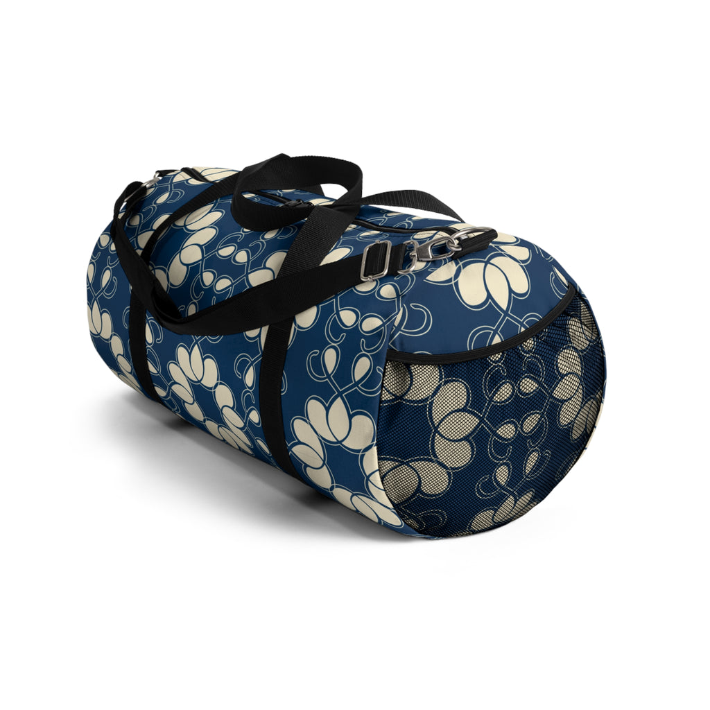Retro Floral Duffel Bag – Navy Blue & Cream Flower Design