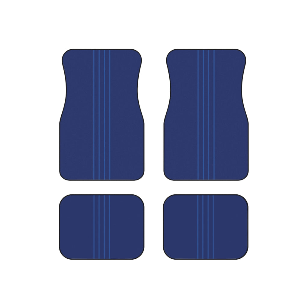 Blue Racing Stripe Car Floor Mats – 4-Piece Set