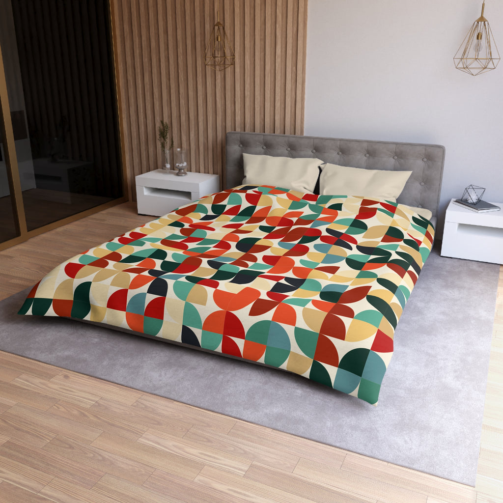 Retro Geometric Petal Pattern Duvet Cover | Mid Century Modern Bedding