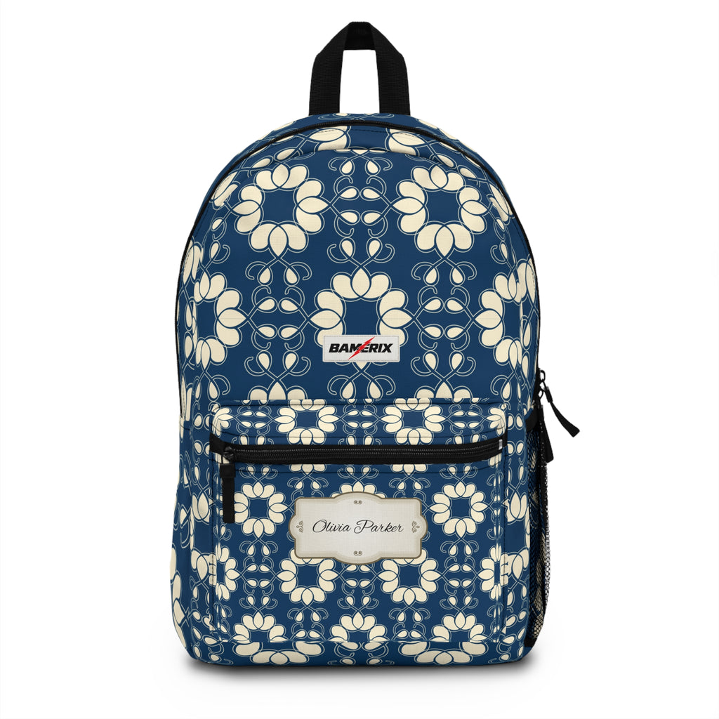 Personalized Indigo Floral Backpack with Name