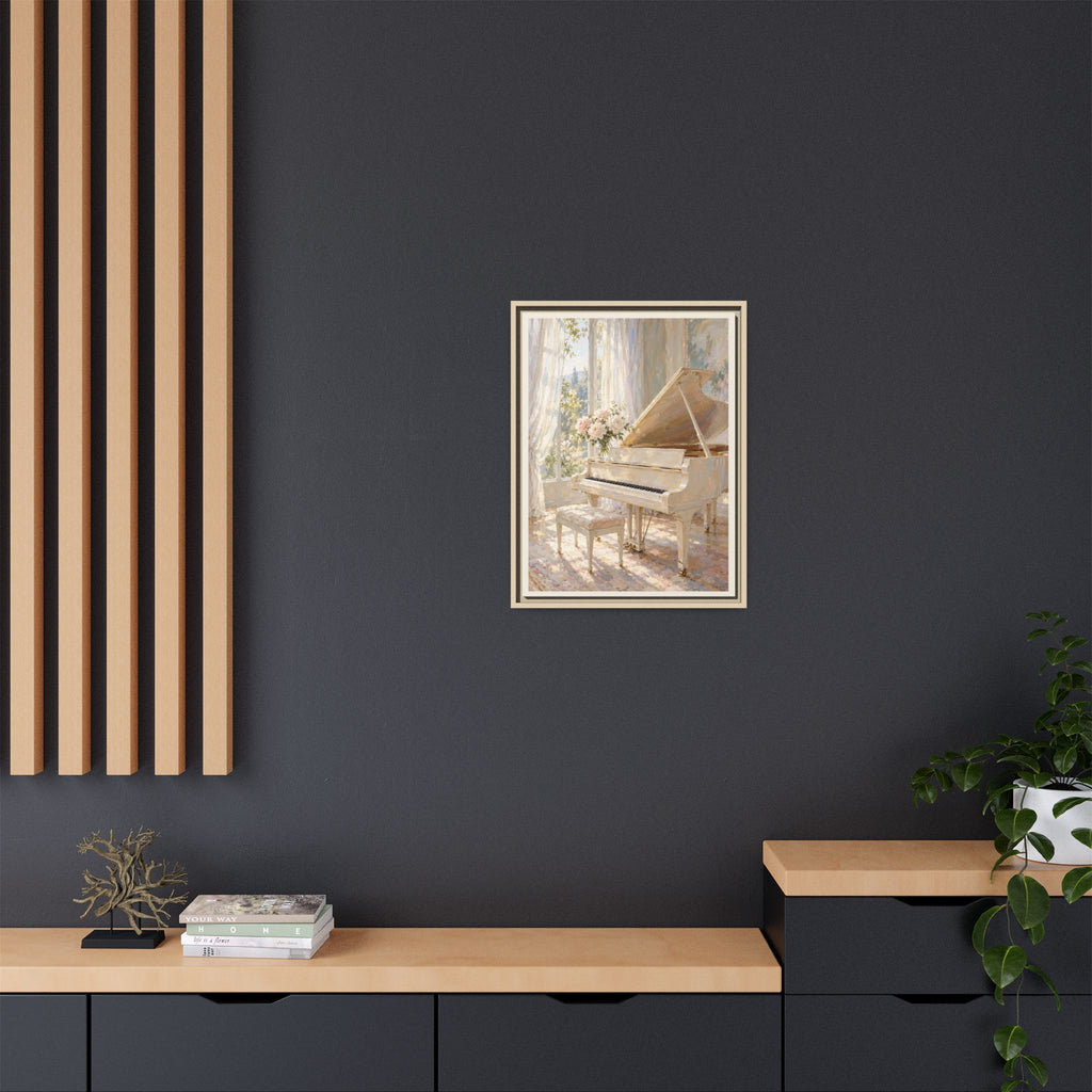White Grand Piano Framed Canvas – Elegant Music Room Wall Art