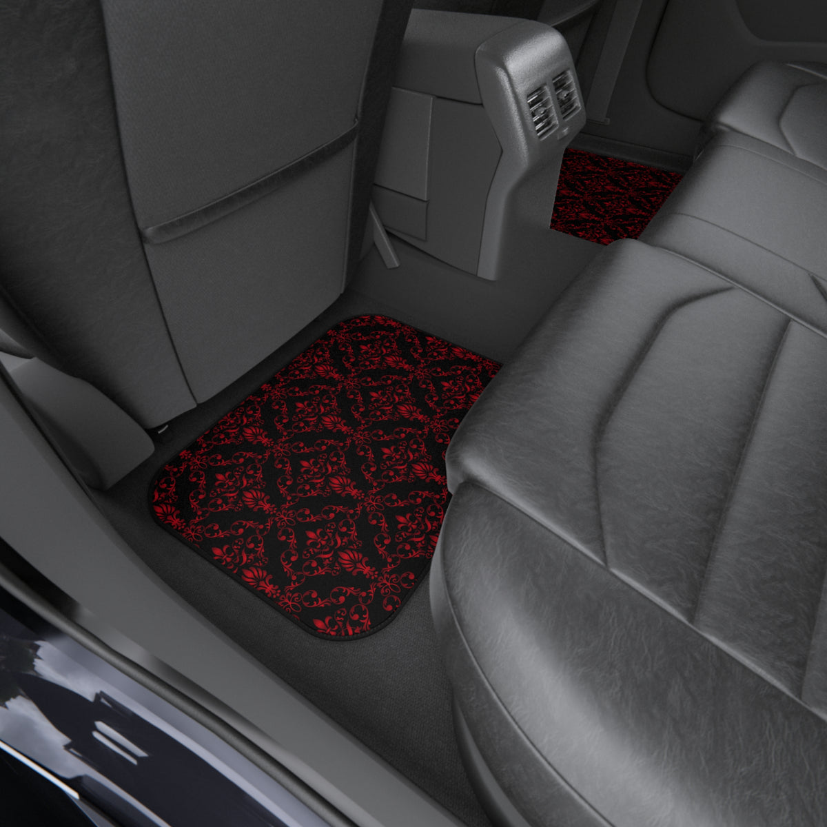 Red & Black Damask Car Floor Mats – 4-Piece Set