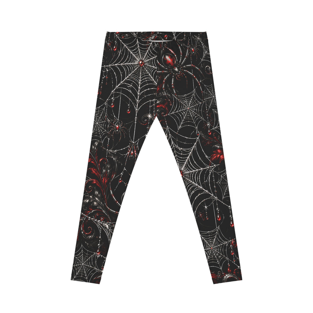 Gothic Spiderweb Leggings – Black & Red Spider Print