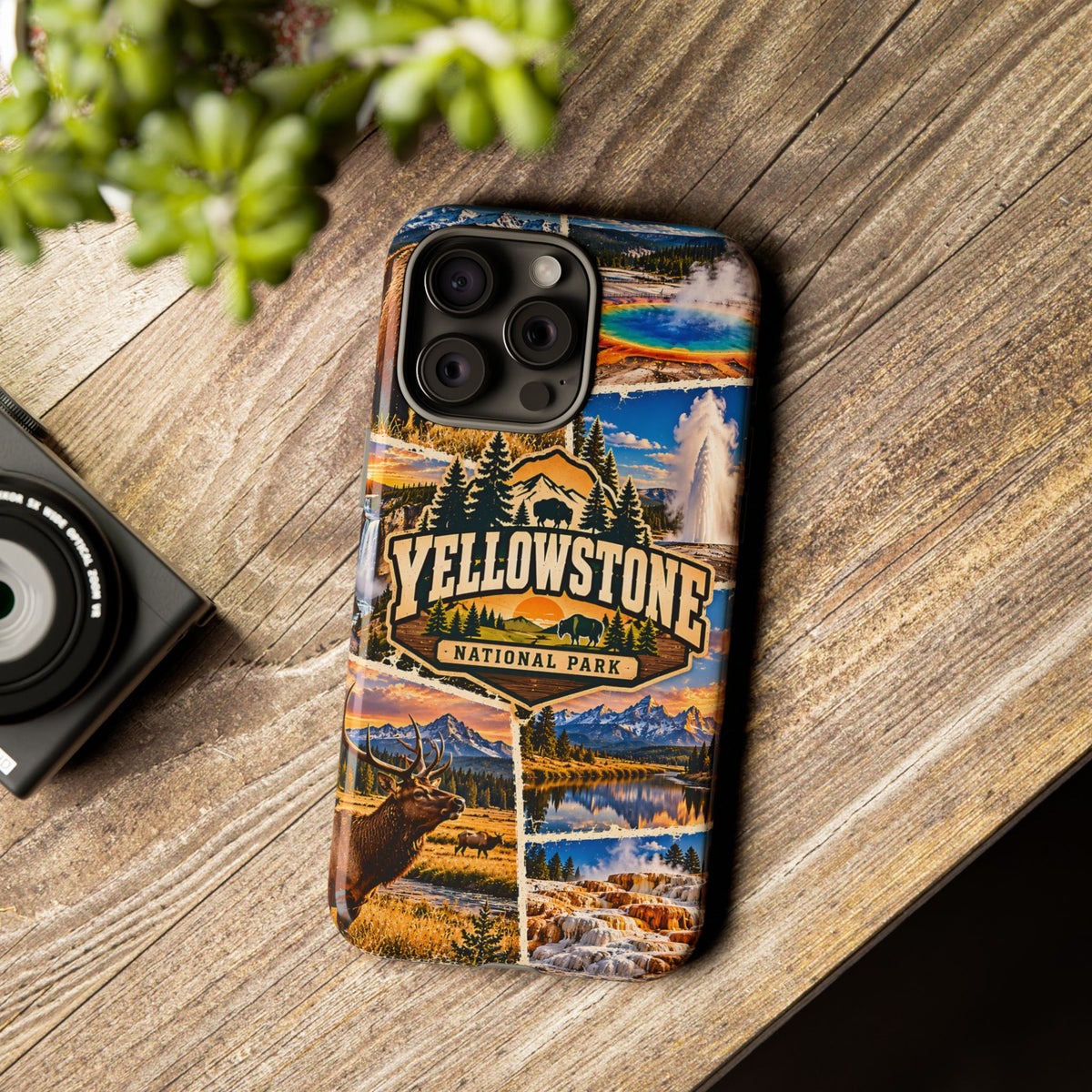Yellowstone National Park Tough Phone Case – Vintage Wildlife Collage