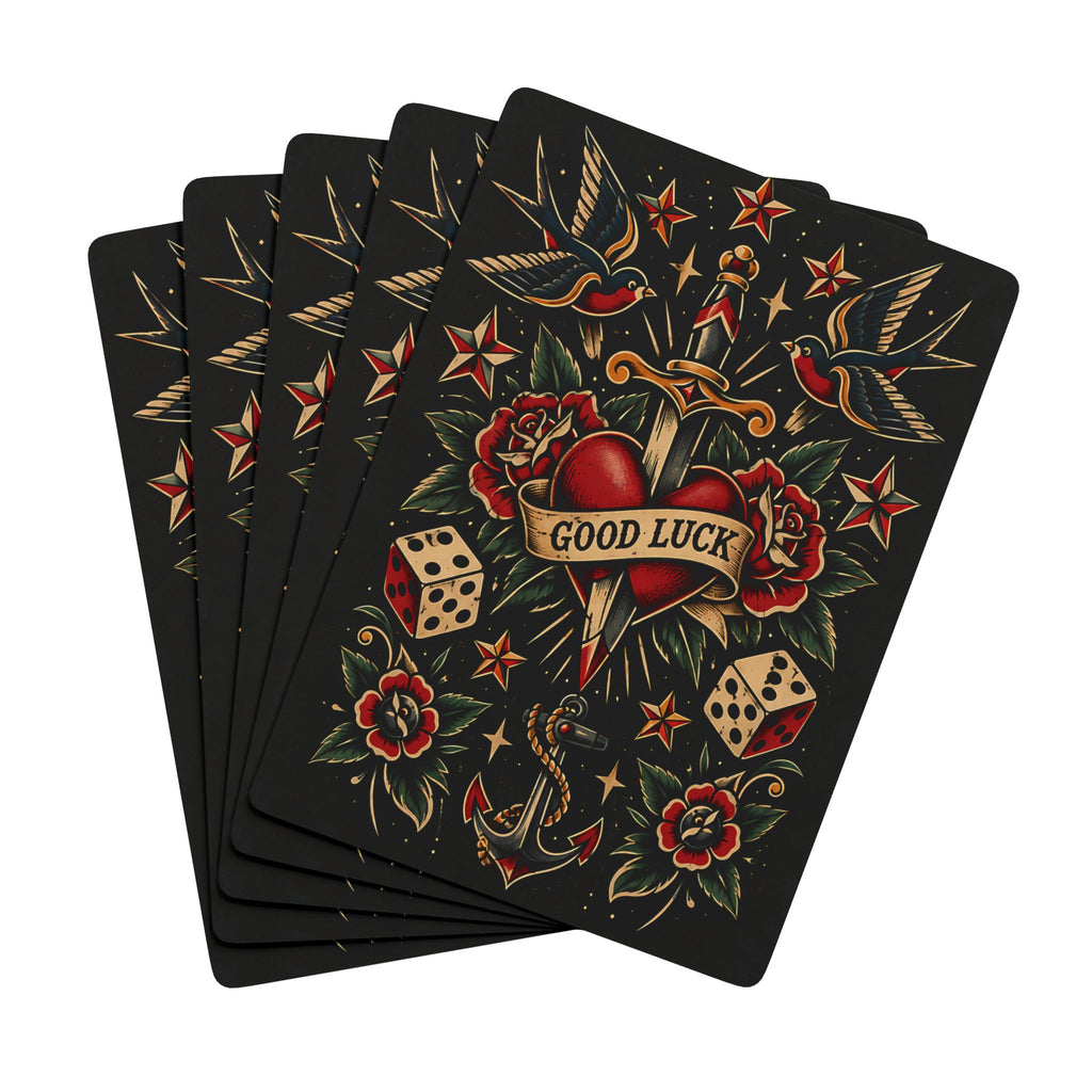 Good Luck Poker Playing Cards – Old School Tattoo Design