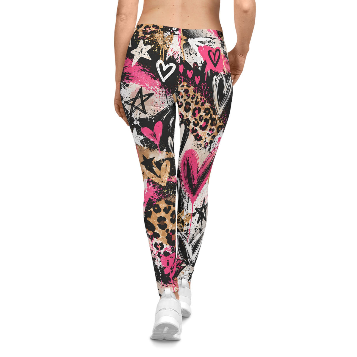 Pink Graffiti Heart Leggings – Leopard Street Art Print